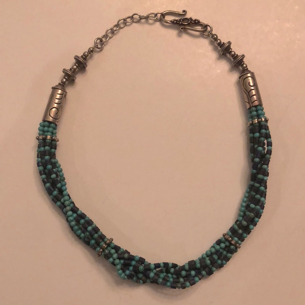 Turquoise and lapis 7 strand twisted choker